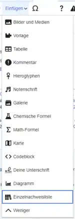 Bildschirmansicht, die ein Auswahlmenü mit vielen Punkten zeigt